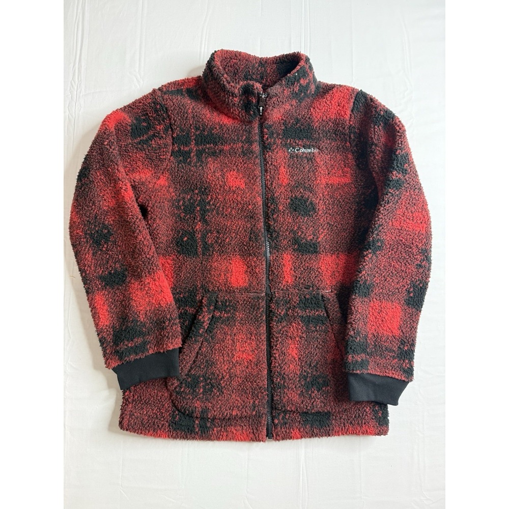 Columbia Rugged Ridge II Red Black Sherpa Fleece Full Zip Jacket Youth Large